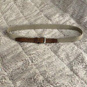 PGA Golf Tour Belt Mens Size 44 Brown Genuine Leather Silver Buckle Tan Nylon‎